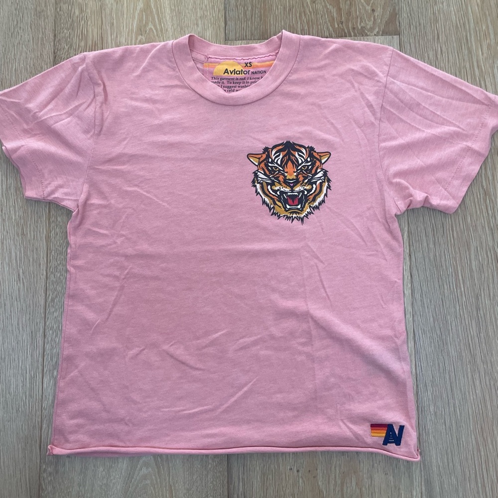 Aviator Nation Pink/Peach Tiger Graphic Tee size XS Womens